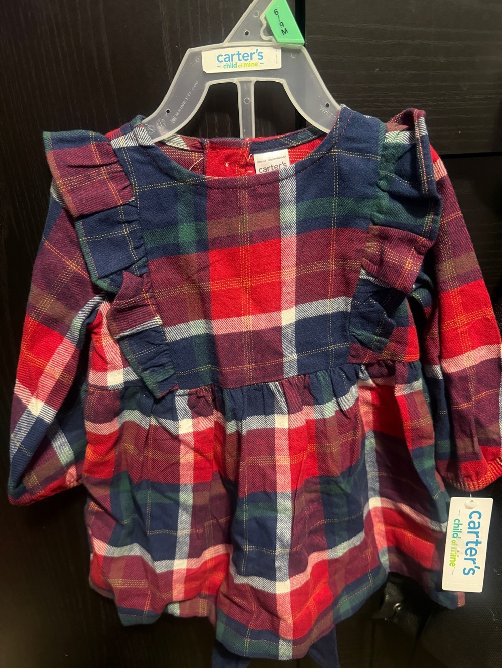 Carter's Red & Navy Plaid Ruffle Long-Sleeve Dress Top